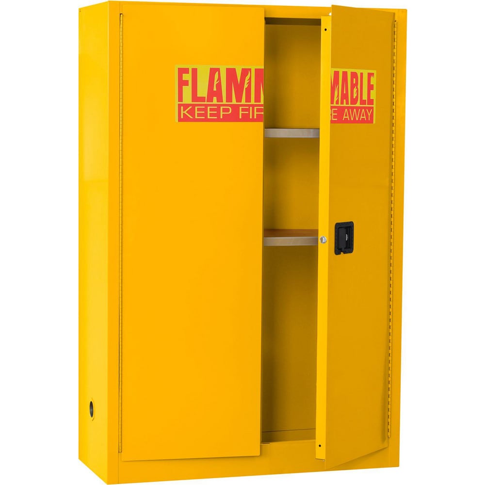 Flammable & Hazardous Storage Cabinets: 45.000 gal Drum, 2.000 Door, 2 Shelf, Manual Closing, Safety Yellow