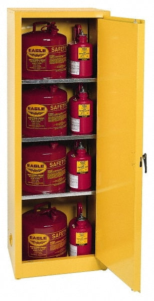 Flammable & Hazardous Storage Cabinets: 24.000 gal Drum, 1.000 Door, 3 Shelf, Self Closing, Yellow