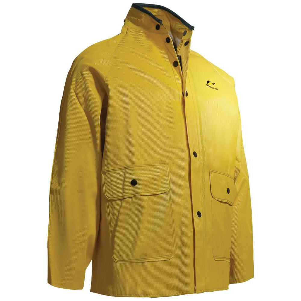 Rain Jacket: Size 2X-Large, ASTM D6413, Yellow, Nylon & PVC
