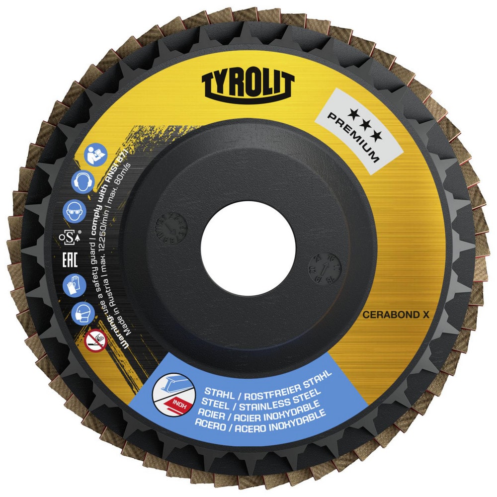Flap Disc: 5" Dia, 5/8-11" Hole, 40 Grit, Ceramic, Type 27