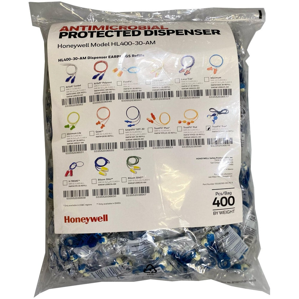Earplug Dispenser Refill: 5 Bags Pr, PU & TPE, Pod Shape, 29.00 dB