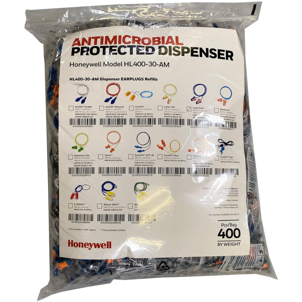 Earplug Dispenser Refill: 5 Bags Pr, PU Foam & Brass Grommet, Contoured T-Shape Shape, 33.00 dB