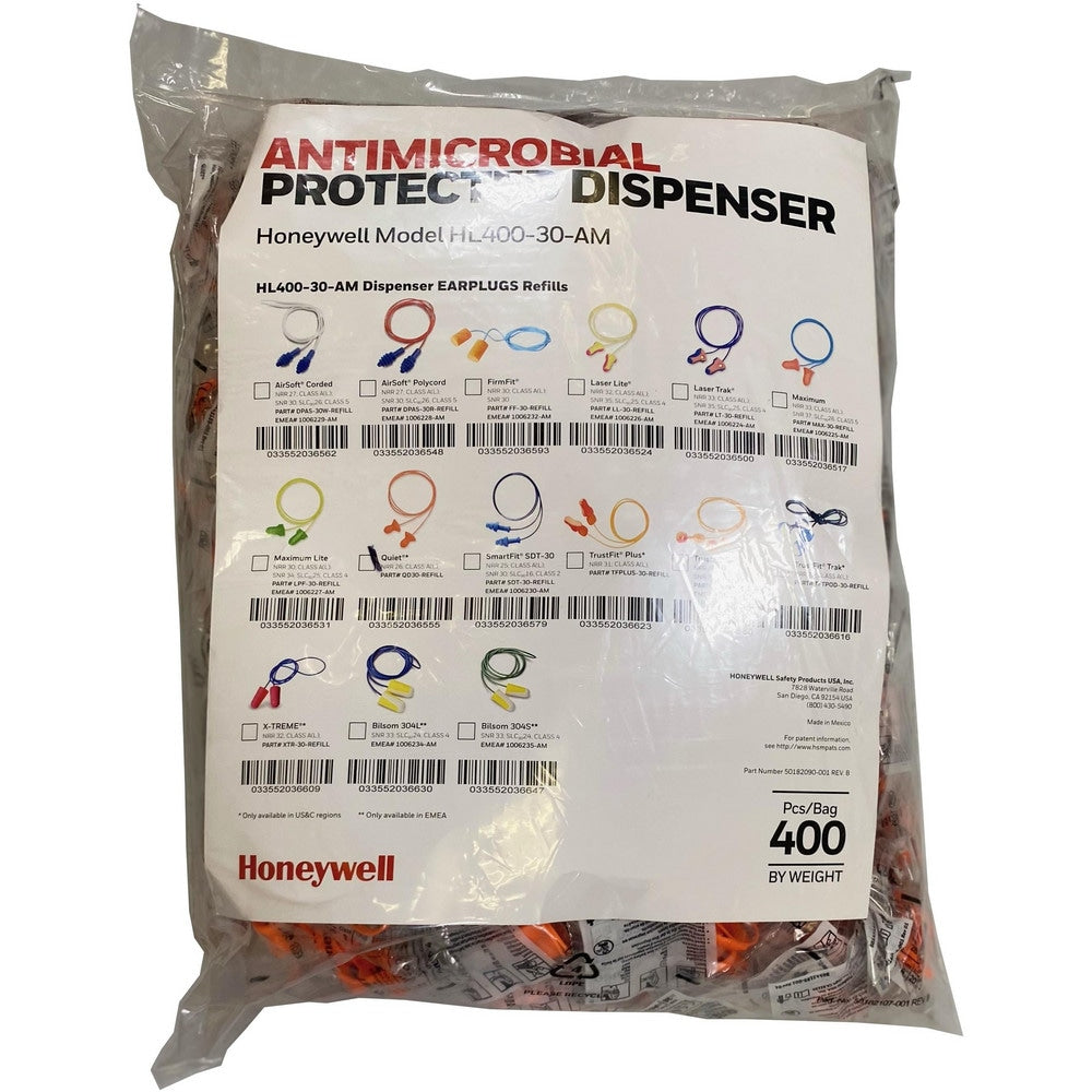 Earplug Dispenser Refill: 5 Bags Pr, Vinyl, Contoured Bell Shape, 26.00 dB
