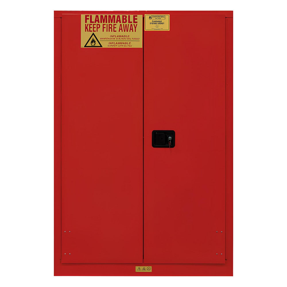 Flammable & Hazardous Storage Cabinets: 45.000 gal Drum, 2.000 Door, 2 Shelf, Manual Closing, Red