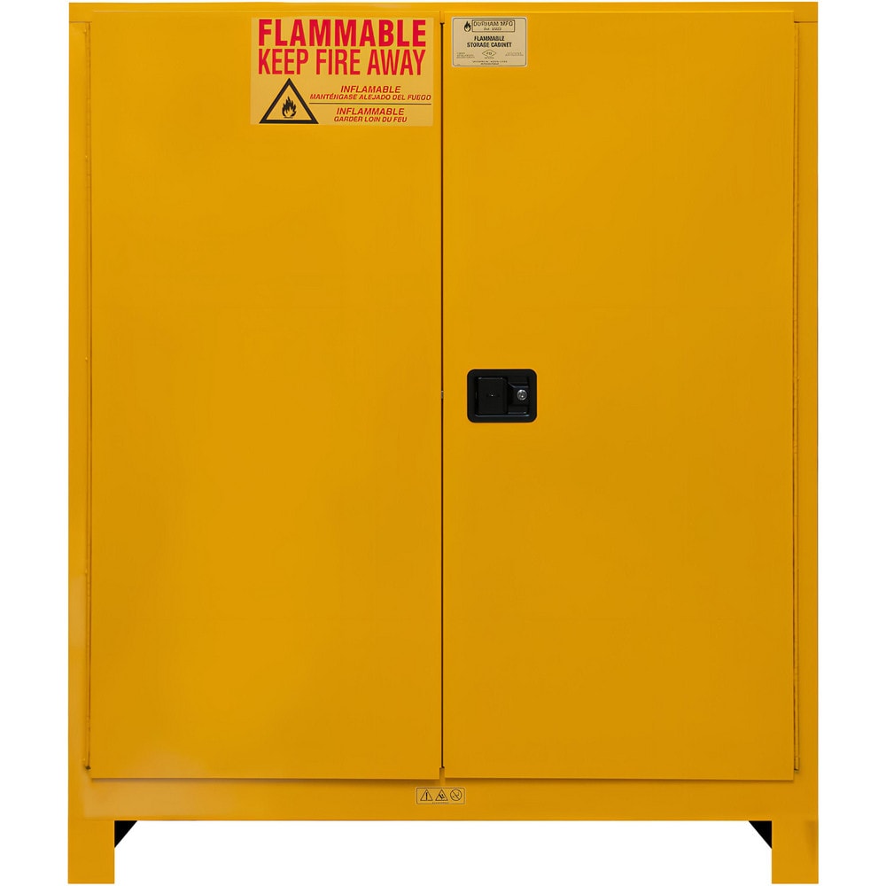 Flammable & Hazardous Storage Cabinets: 120.000 gal Drum, 2.000 Door, 2 Shelf, Manual Closing, Safety Yellow