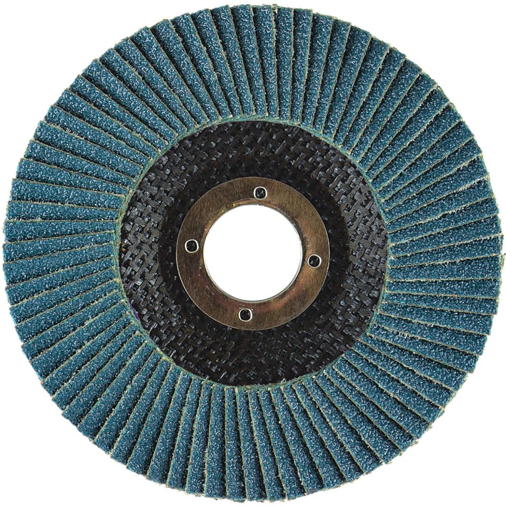 Flap Disc: 4-1/2" Dia, 7/8" Hole, 120 Grit, Zirconia Alumina, Type 27