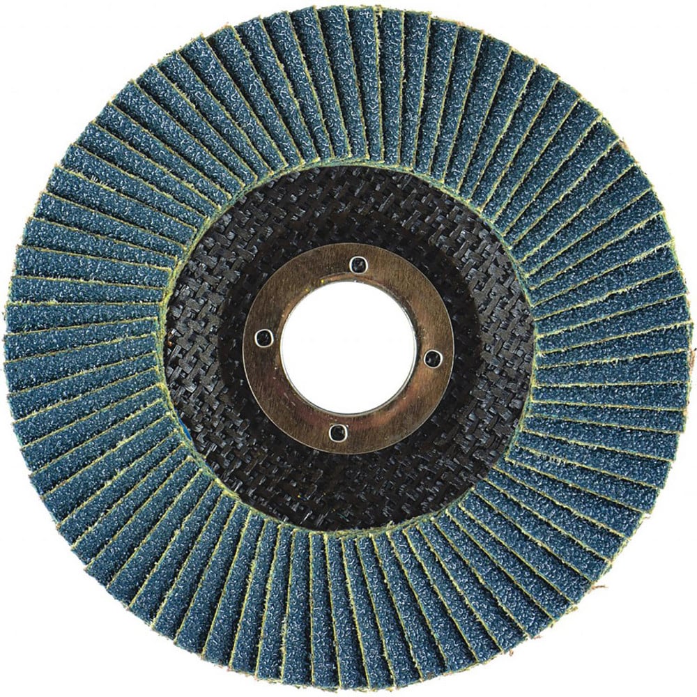 Flap Disc: 4-1/2" Dia, 5/8-11" Hole, 36 Grit, Zirconia Alumina, Type 29