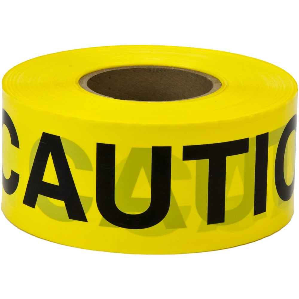 Barricade Tape: Yellow, Message:" Caution", 3" Width, 1000.00' Length