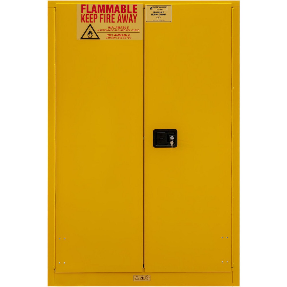Flammable & Hazardous Storage Cabinets: 90.000 gal Drum, 2.000 Door, 2 Shelf, Manual Closing, Safety Yellow