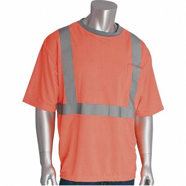 Work Shirt: High-Visibility, T-Shirt, 5X-Large, Polyester, High-Visibility Orange