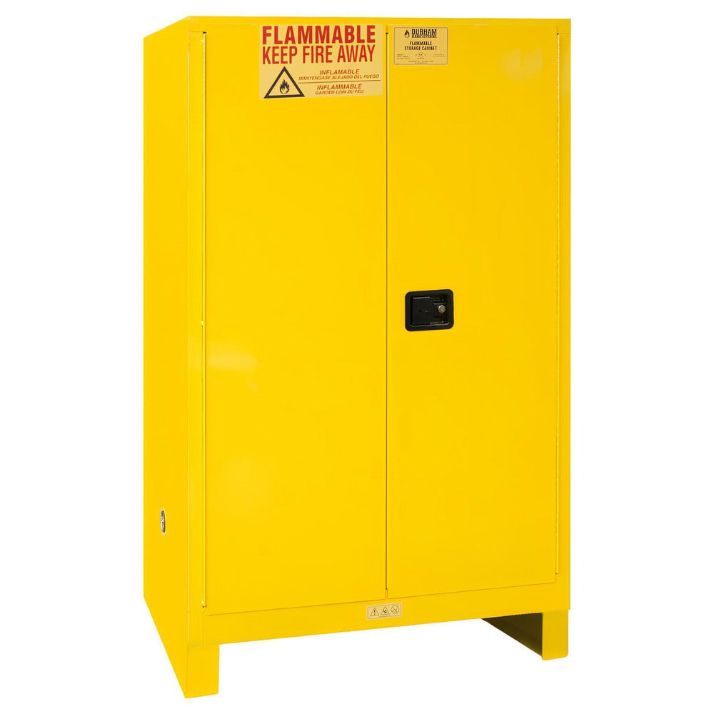 Flammable & Hazardous Storage Cabinets: 90.000 gal Drum, 2.000 Door, 2 Shelf, Manual Closing, Safety Yellow