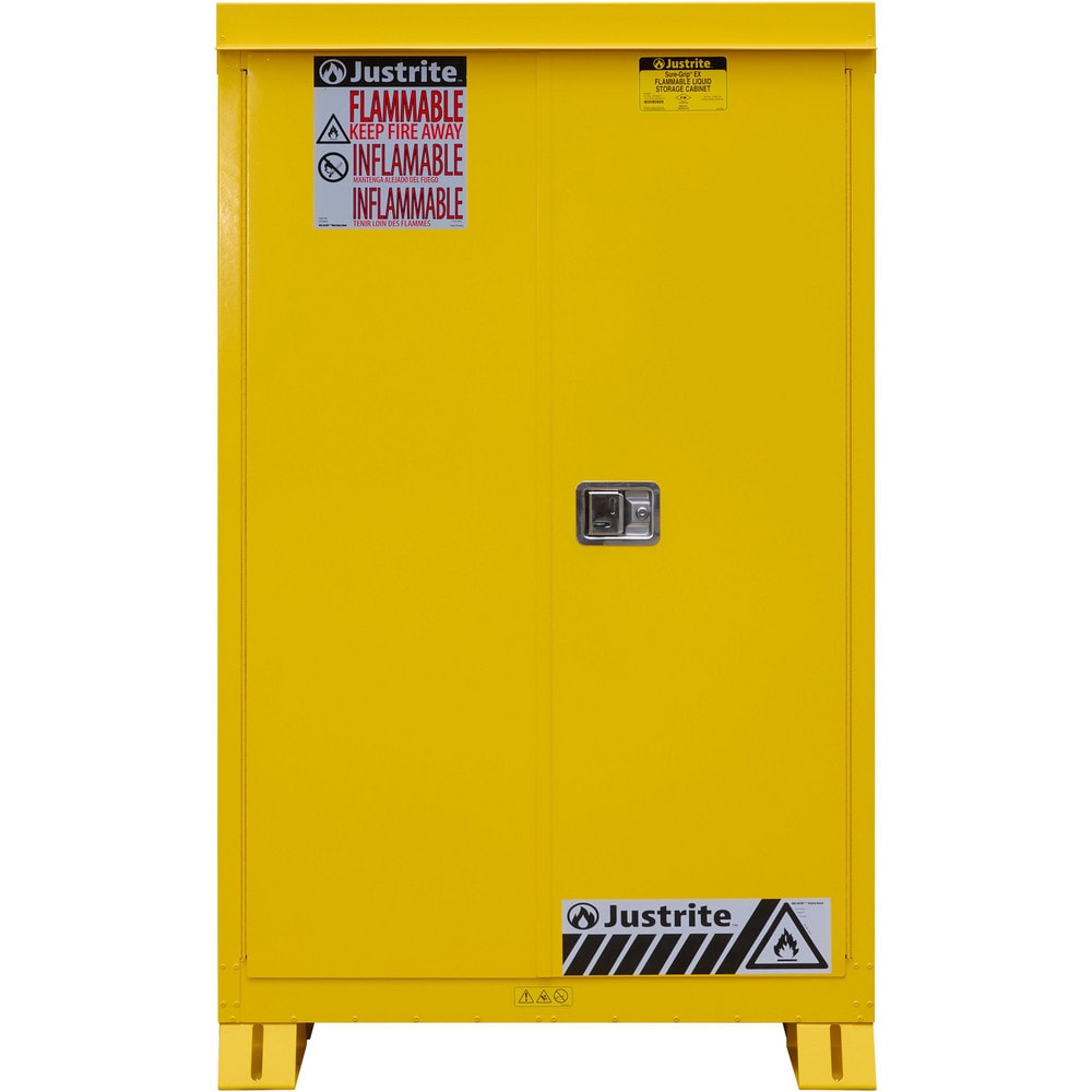 Flammable & Hazardous Storage Cabinets: 45.000 gal Drum, 2.000 Door, 2 Shelf, Manual Closing, Safety Yellow