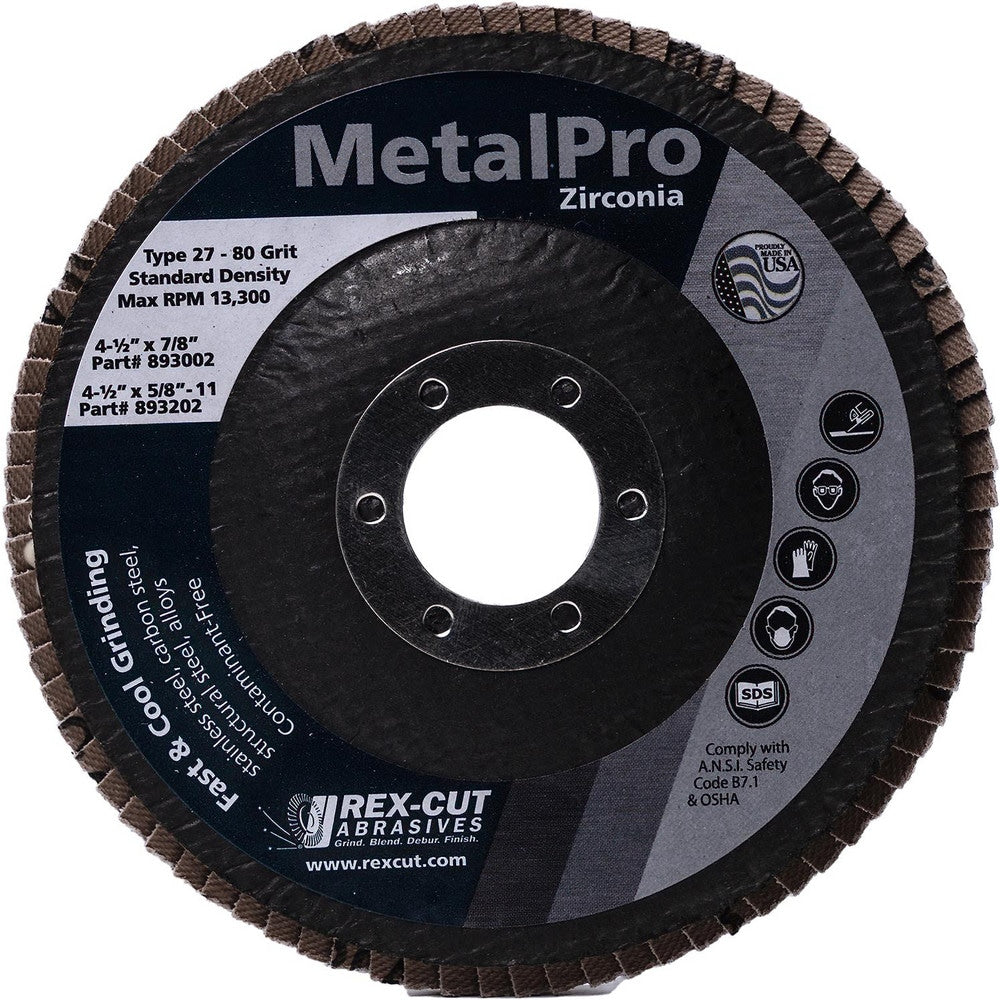Flap Disc: 7" Dia, 7/8" Hole, 120 Grit, Zirconia Alumina, Type 27
