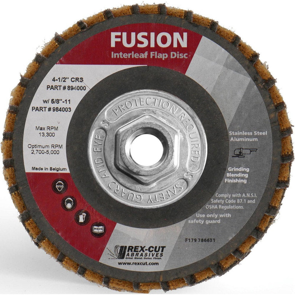 Flap Disc: 4-1/2" Dia, 7/8" Hole, 40 Grit, Aluminum Oxide, Type 27