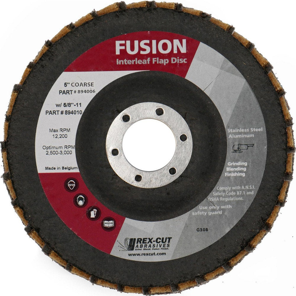 Flap Disc: 5" Dia, 7/8" Hole, 40 Grit, Aluminum Oxide, Type 27