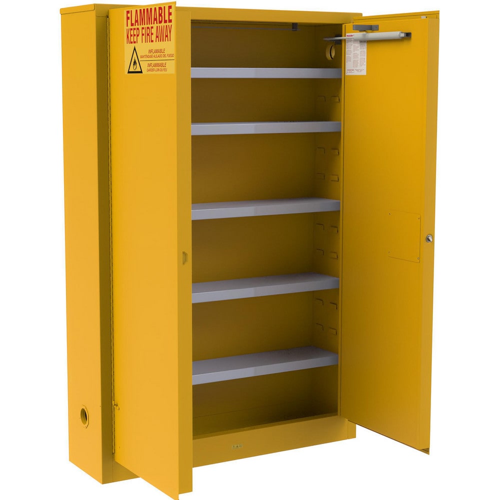 Flammable & Hazardous Storage Cabinets: 30.000 gal Drum, 2.000 Door, 5 Shelf, Self Closing, Safety Yellow