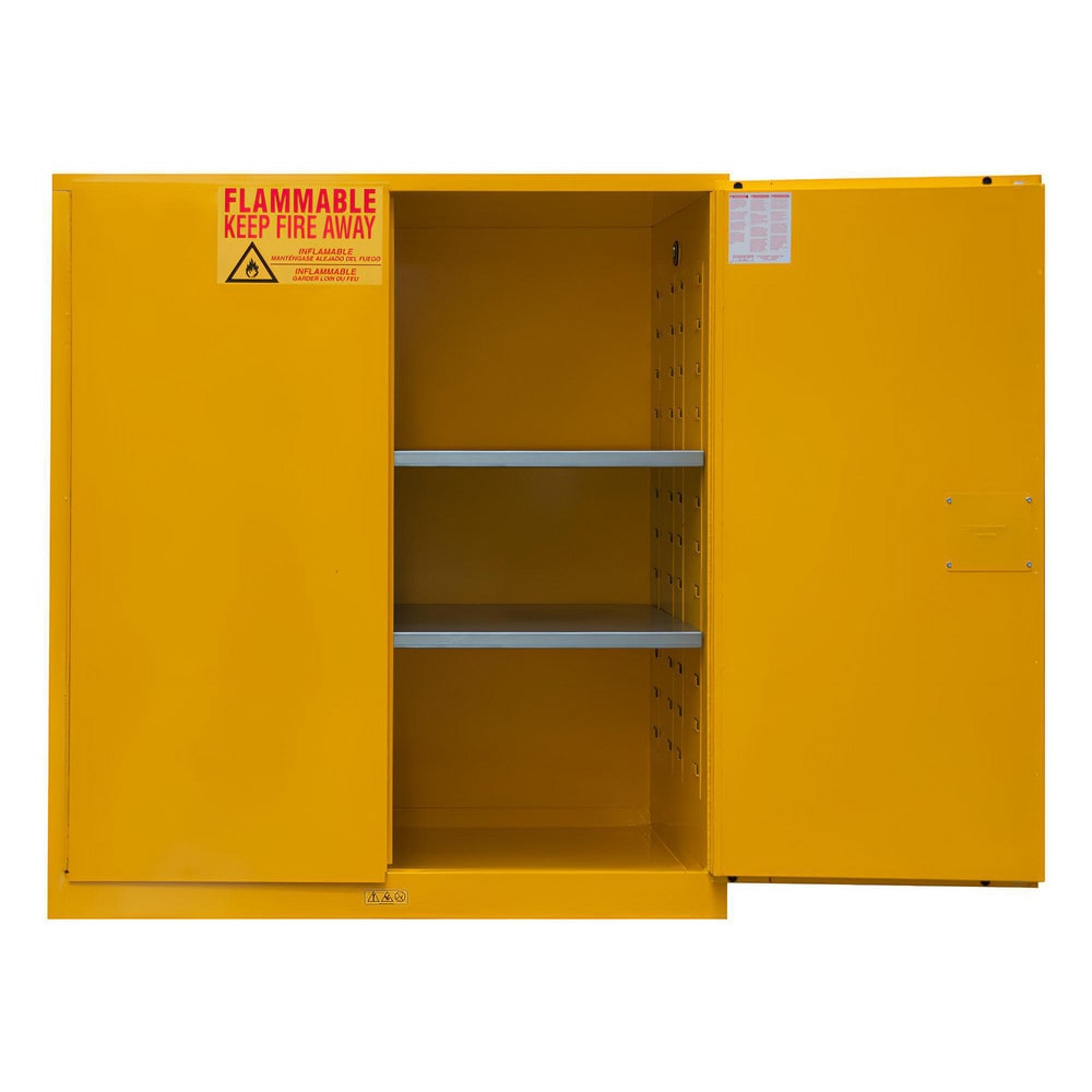 Flammable & Hazardous Storage Cabinets: 120.000 gal Drum, 2.000 Door, 2 Shelf, Manual Closing, Safety Yellow