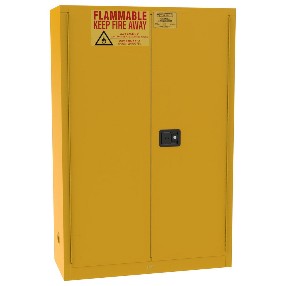Flammable & Hazardous Storage Cabinets: 60.000 gal Drum, 2.000 Door, 5 Shelf, Manual Closing, Safety Yellow