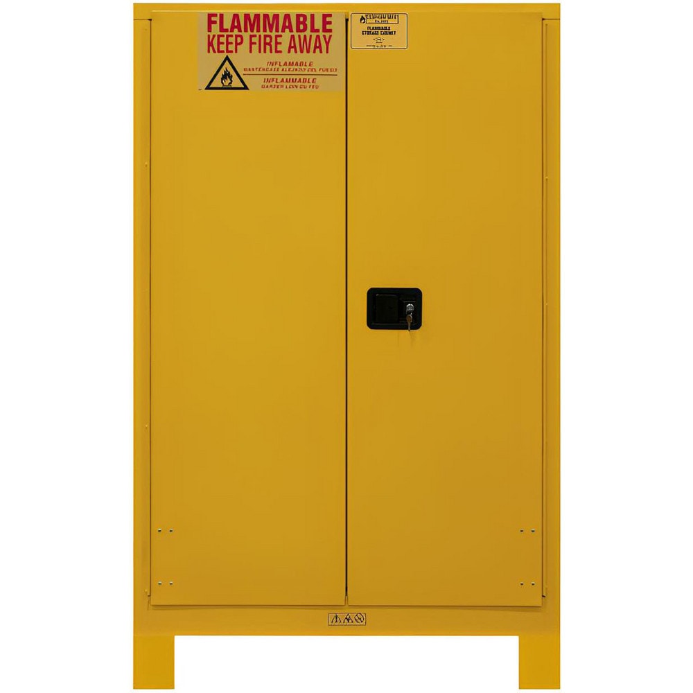 Flammable & Hazardous Storage Cabinets: 45.000 gal Drum, 2.000 Door, 2 Shelf, Manual Closing, Safety Yellow