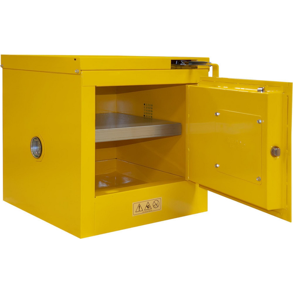 Flammable & Hazardous Storage Cabinets: 2.000 gal Drum, 1.000 Door, 1 Shelf, Self Closing, Safety Yellow