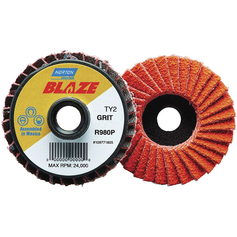 Flap Disc: 3" Dia, 36 Grit, Ceramic Alumina, Flat