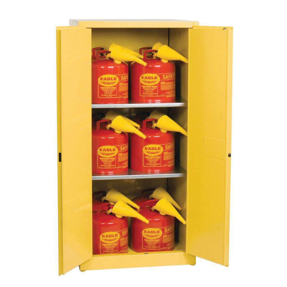 Flammable & Hazardous Storage Cabinets: 60.000 gal Drum, 2.000 Door, 2 Shelf, Manual Closing, Yellow