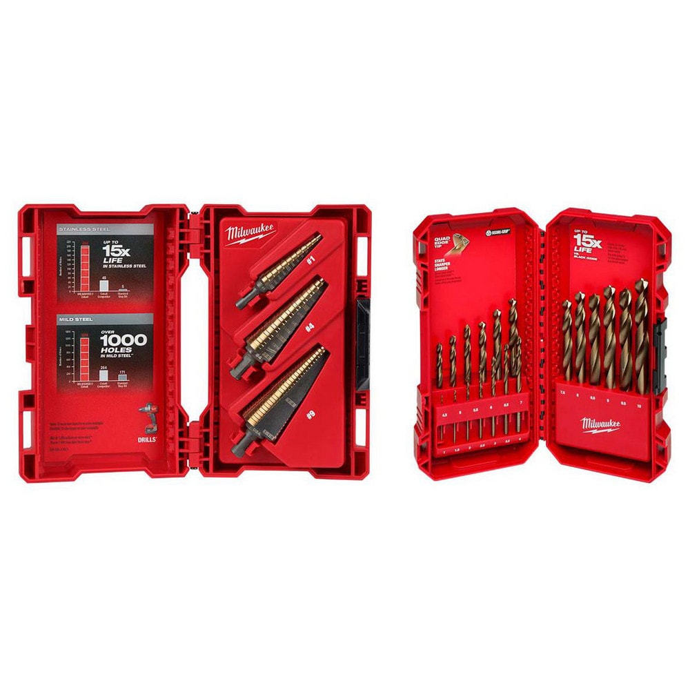 Drill Bit Set: Step Drill Bits, 1.1250" Drill Bit Size, 135 deg, Steel
