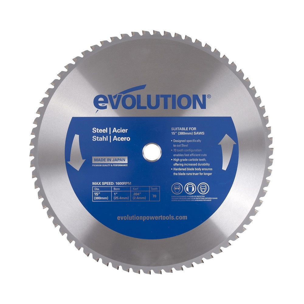 Wet & Dry-Cut Saw Blade: 15" Dia, 1" Arbor Hole, 70 Teeth