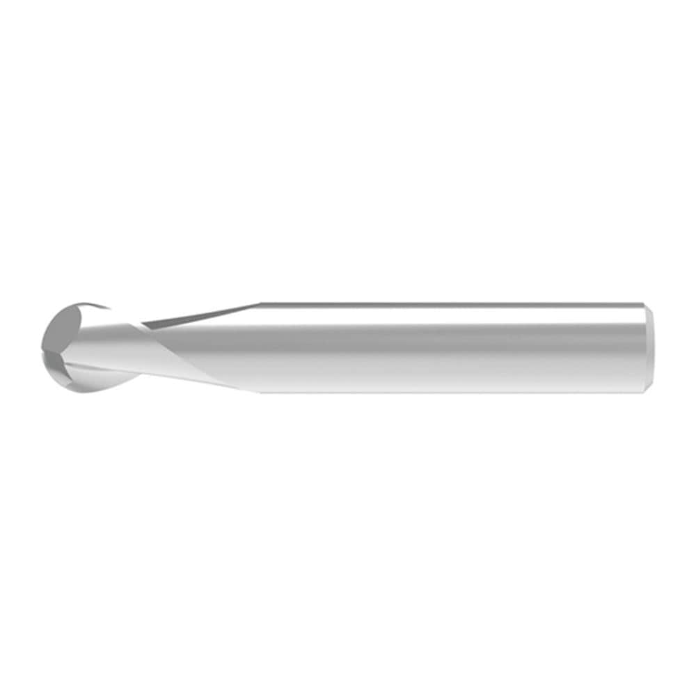 Ball End Mill: 1.00 mm Dia, 2.00 mm LOC, 2 Flute, Solid Carbide
