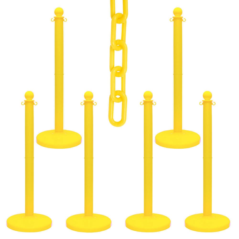Pedestrian Barrier Kits; Chain Material: Polyethylene; Post Material: HDPE; Surface Pattern: Solid Color; Chain Color: Yellow; Post Color: Yellow; Chain Trade Size: 8; Inside Link Length: 1.32 in; Inside Link Width: 0.47