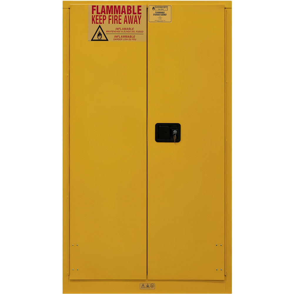 Flammable & Hazardous Storage Cabinets: 60.000 gal Drum, 2.000 Door, 2 Shelf, Manual Closing, Safety Yellow