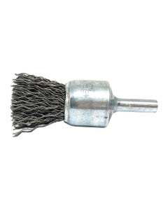 3/4″ Diameter × 1/4″ Shank Diameter × 7/8″ Trim Length, 0.014″ Crimped Bristle, Carbon Steel, Solid End Brush