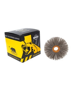 3 1/2″ Diameter × 3/4″ Width, 120 Grit, Aluminum Oxide, 0.040″ Crimped Bristle, Wheel Brush