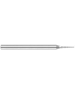 0.03″ Dia. × 0.24″ LOC × 3/16″ Shank Size × 2″ OAL, 3 Flute, 15 Degrees Body Half Taper Angle, Carbide, Uncoated, Square, Tapered End Mill