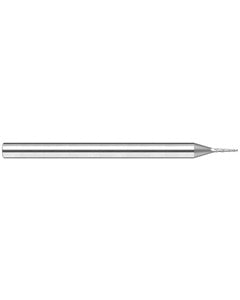 1/64″ Dia. × 1/32″ LOC × 1/8″ Shank Size × 1-1/2″ OAL, 3 Flute, 15 Degrees Body Half Taper Angle, Carbide, Uncoated, Square, Tapered End Mill