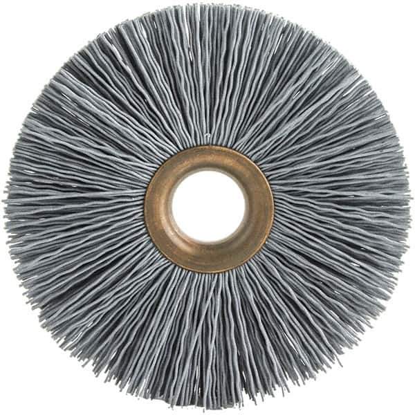 Brush Research Mfg. - 3-1/2" OD, 1/2" Arbor Hole, Crimped Abrasive Nylon Wheel Brush - 3/4" Face Width, 3/16" Trim Length, 20,000 RPM - USA Tool & Supply