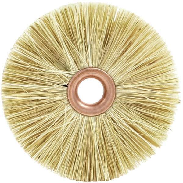 Brush Research Mfg. - 2-1/2" OD, 1/2" Arbor Hole, Crimped Tampico Wheel Brush - 3/8" Face Width, 13/16" Trim Length, 20,000 RPM - USA Tool & Supply
