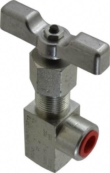 Made in USA - 1/4" Pipe, Angled Hard Seat Needle Valve - FNPT x FNPT Ends, Alloy Valve, 10,000 Max psi - USA Tool & Supply