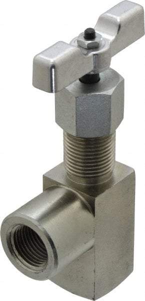 Made in USA - 1/2" Pipe, Angled Hard Seat Needle Valve - FNPT x FNPT Ends, Alloy Valve, 10,000 Max psi - USA Tool & Supply