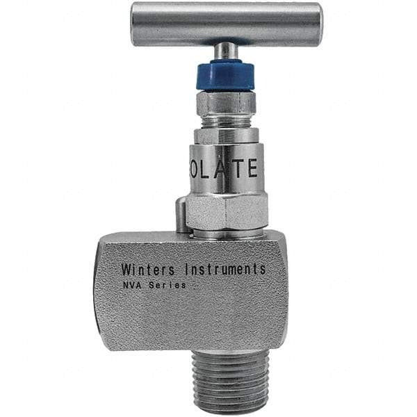Value Collection - 1/2" Pipe, Angled Hard Seat Needle Valve - MNPT x FNPT Ends, Grade 316 Stainless Steel Valve, 10,000 Max psi - USA Tool & Supply