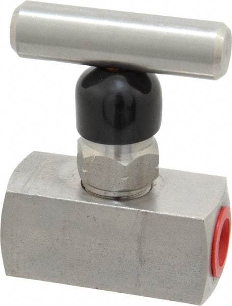 Made in USA - 1/4" Pipe, Inline Miniature Needle Valve - FNPT x FNPT Ends, Grade 316 Stainless Steel Valve, 6,000 Max psi - USA Tool & Supply