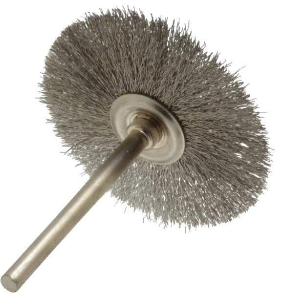 Osborn - 1-1/2" OD, 1/8" Shank Diam, Crimped Stainless Steel Wheel Brush - 0.005" Filament Diam, 25,000 RPM - USA Tool & Supply