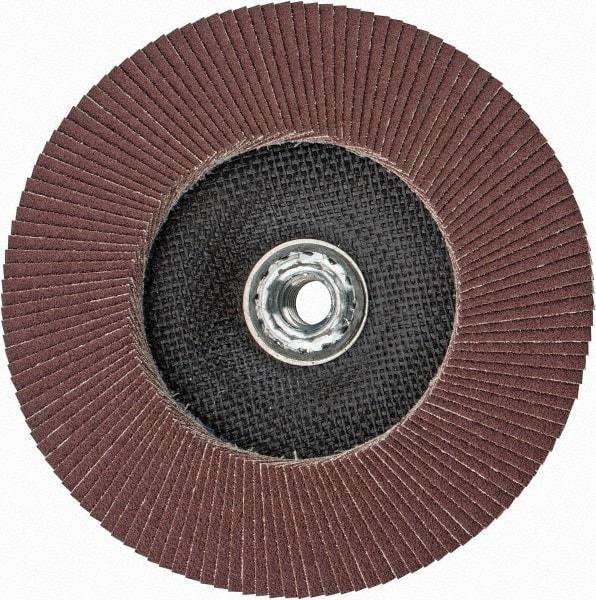 Weiler - 60 Grit, 7" Disc Diam, 5/8-11 Center Hole, Type 27 Aluminum Oxide Flap Disc - 8,600 Max RPM, Phenolic Backing, Arbor Attaching System, Coated - USA Tool & Supply