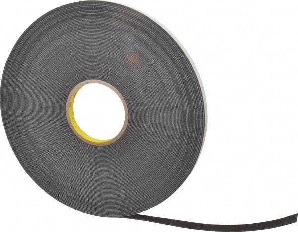 3M - 1/2" x 36 Yd Rubber Adhesive Double Sided Tape - 1/16" Thick, Black, Polyethylene Foam Liner, Continuous Roll, Series 4466B - USA Tool & Supply