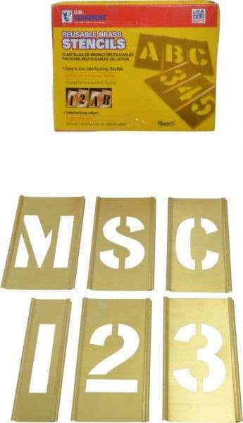 C.H. Hanson - 92 Piece, 2-1/2 Inch Character Size, Brass Stencil - Contains Three A Fonts - USA Tool & Supply