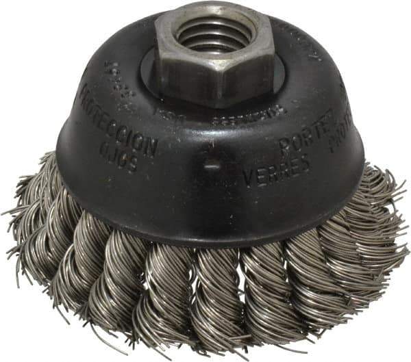 Osborn - 2-3/4" Diam, 5/8-11 Threaded Arbor, Stainless Steel Fill Cup Brush - 0.02 Wire Diam, 14,000 Max RPM - USA Tool & Supply