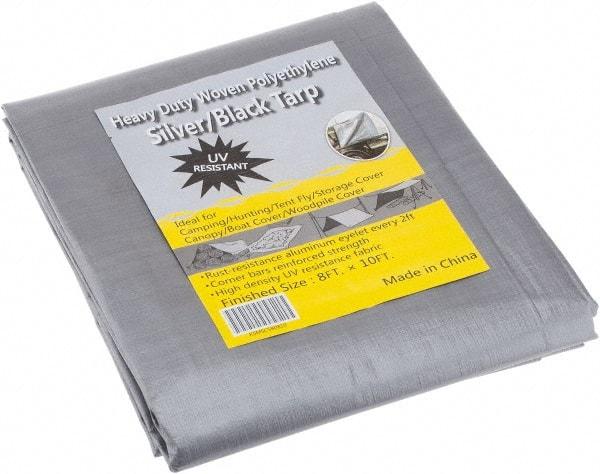 Value Collection - 10' Long x 8' Wide Polyethylene Tarp & Dust Cover - Black & Silver, Grommet, 11 to 12 mil Thickness - USA Tool & Supply