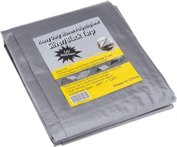 Value Collection - 12' Long x 10' Wide Polyethylene Tarp & Dust Cover - Black & Silver, Grommet, 11 to 12 mil Thickness - USA Tool & Supply