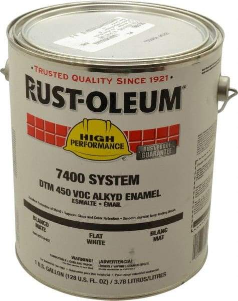 Rust-Oleum - 1 Gal White Flat Finish Industrial Enamel Paint - Interior/Exterior, Direct to Metal, <450 gL VOC Compliance - USA Tool & Supply
