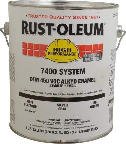 Rust-Oleum - 1 Gal Silver Gray Gloss Finish Industrial Enamel Paint - Interior/Exterior, Direct to Metal, <450 gL VOC Compliance - USA Tool & Supply
